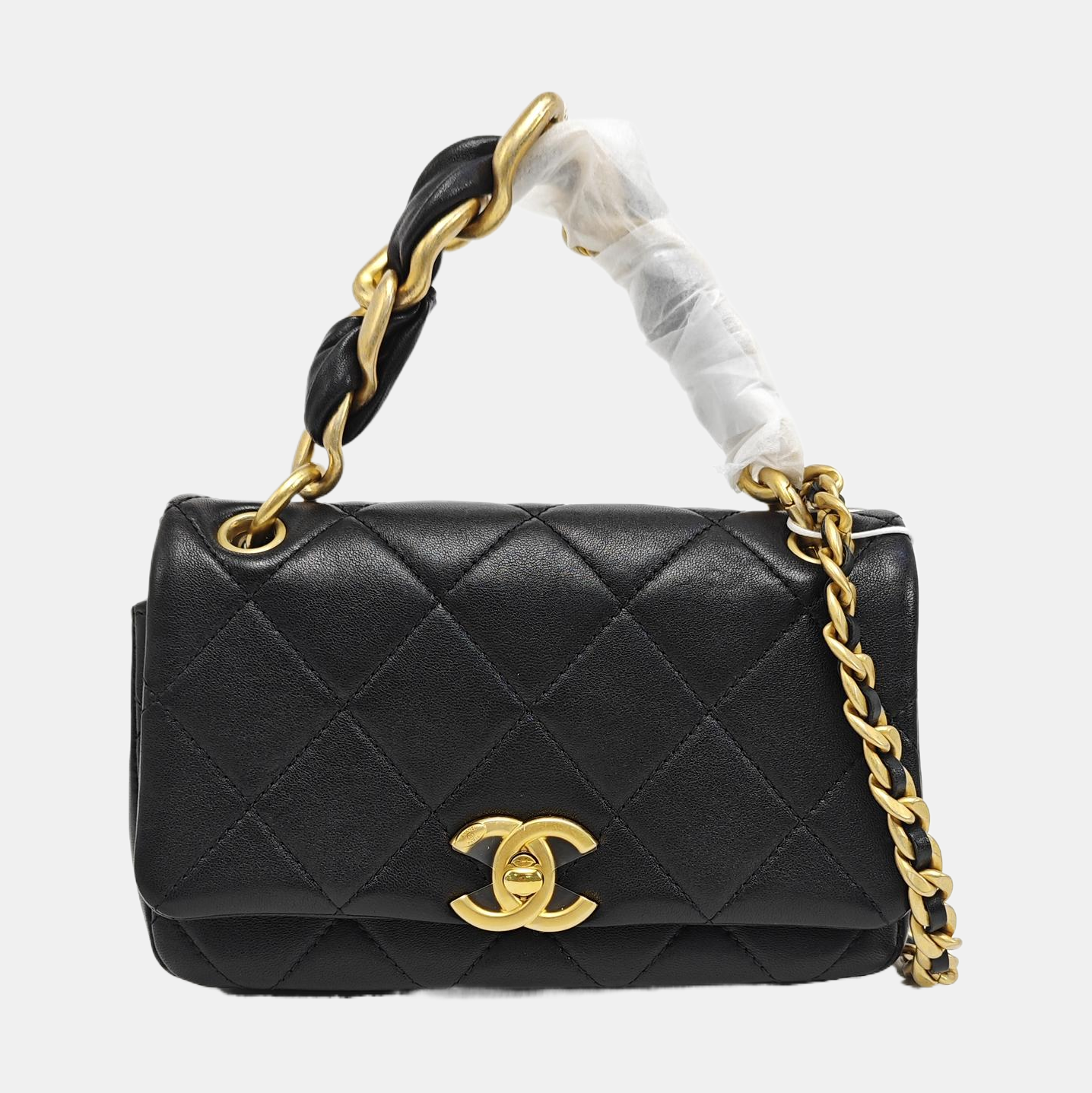 TWO TONE CHAIN HANDLE Quilted Calfskin Black