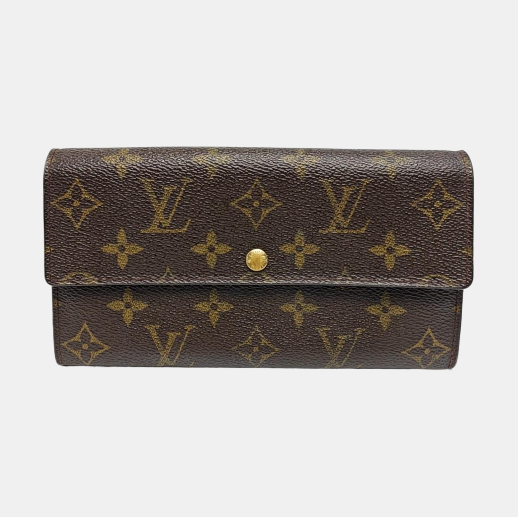 PORTE MONNAIE Monogram Coated Canvas Brown Wallet