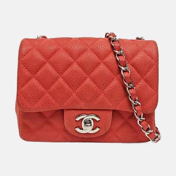 CLASSIC FLAP Mini Quilted Grained Calfskin Red