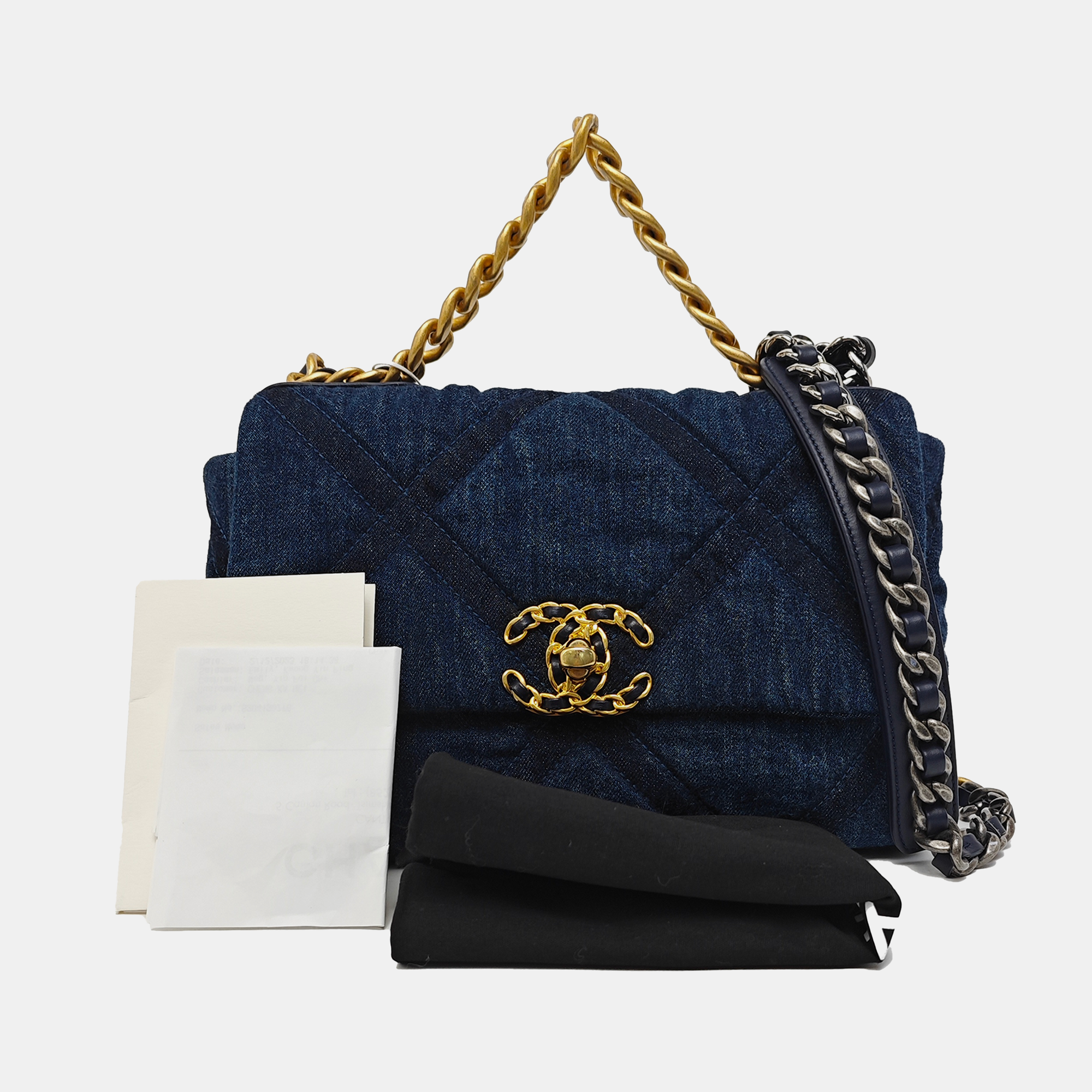 CHANEL 19 Small Quilted Denim Blue