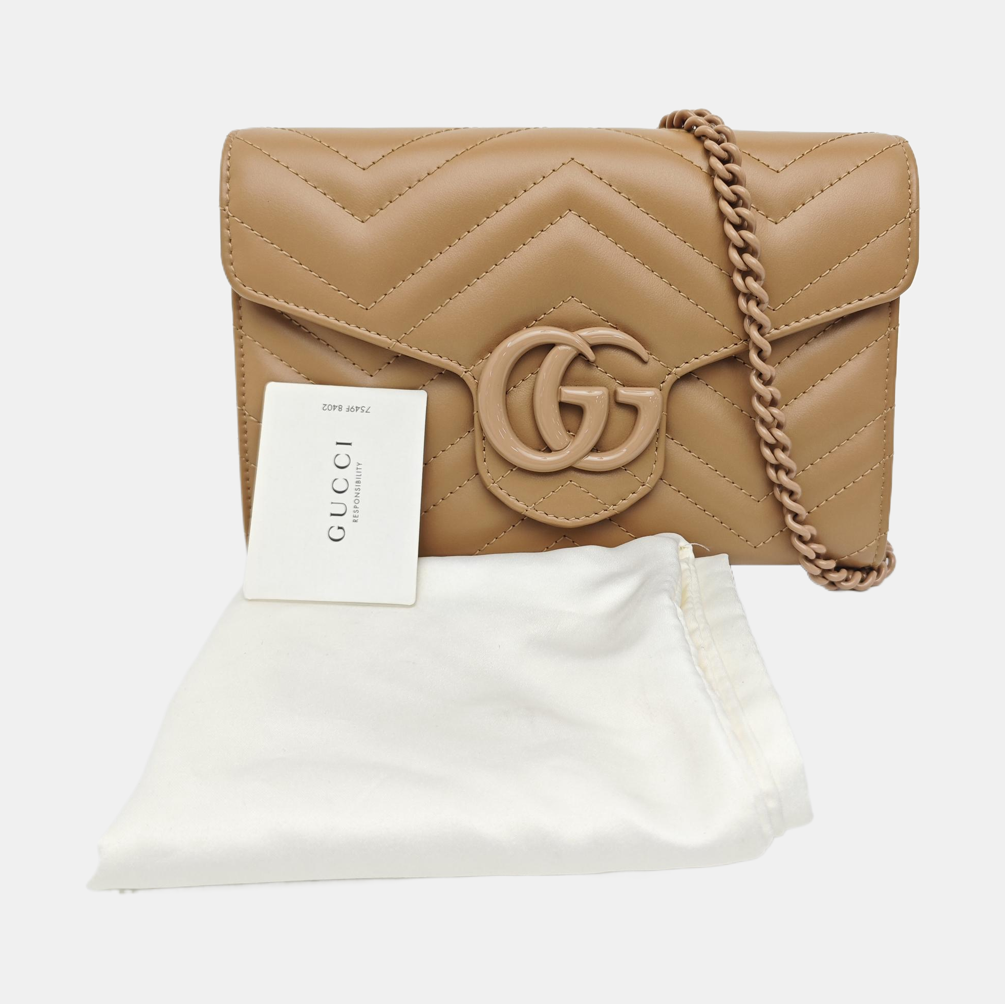 GG Marmont Small Quilted Calfskin Beige