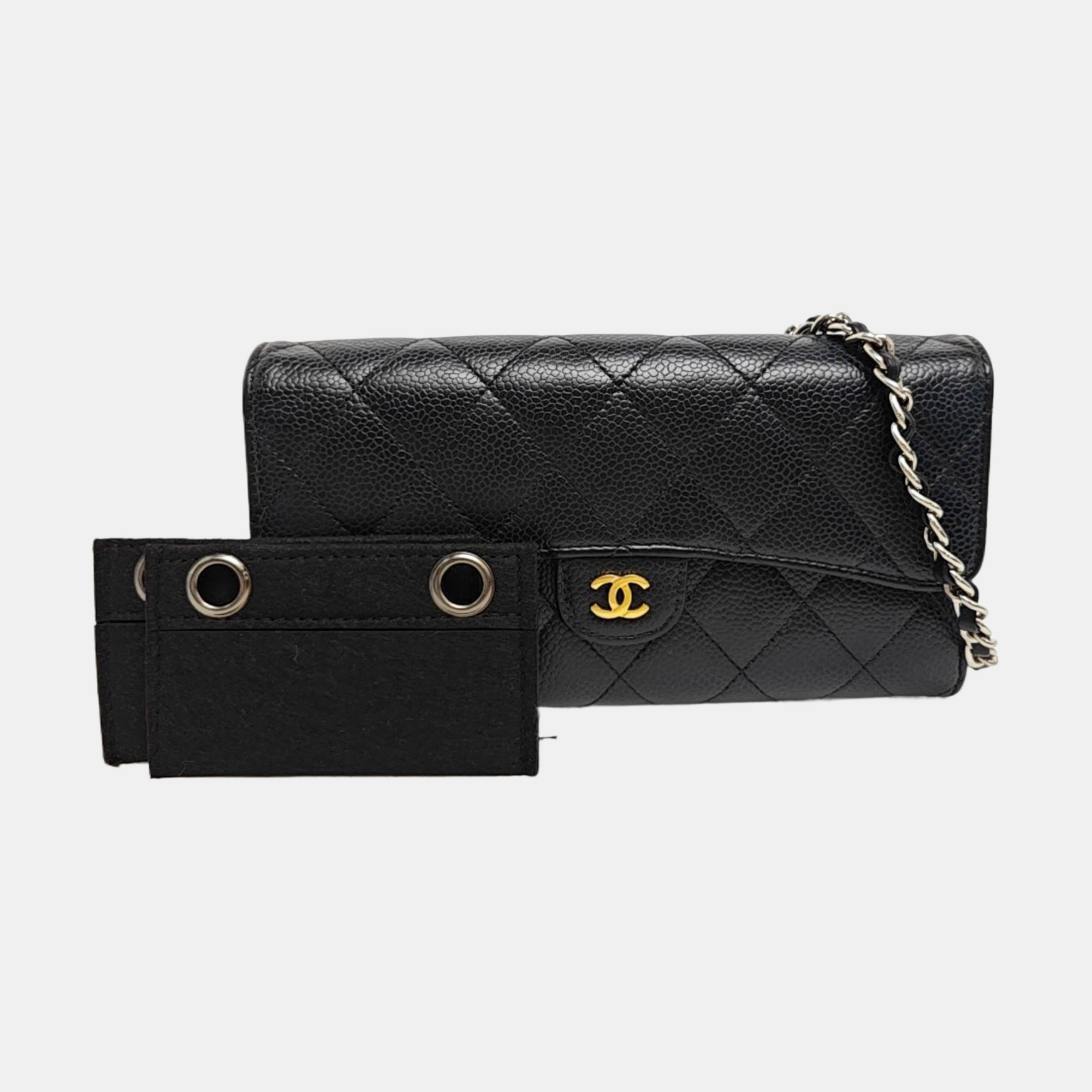 CLASSIC FLAP Mini Quilted Grained Calfskin Black Wallet