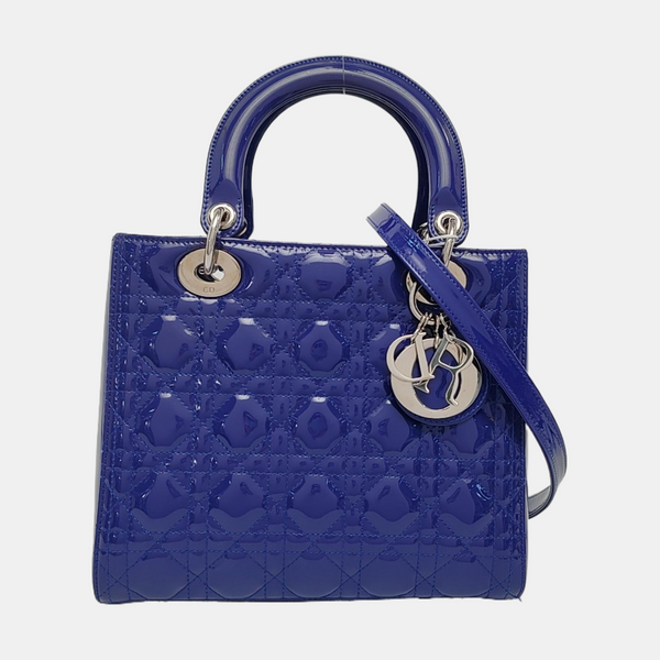 Lady Dior Medium Quilted Patent Leather Blue