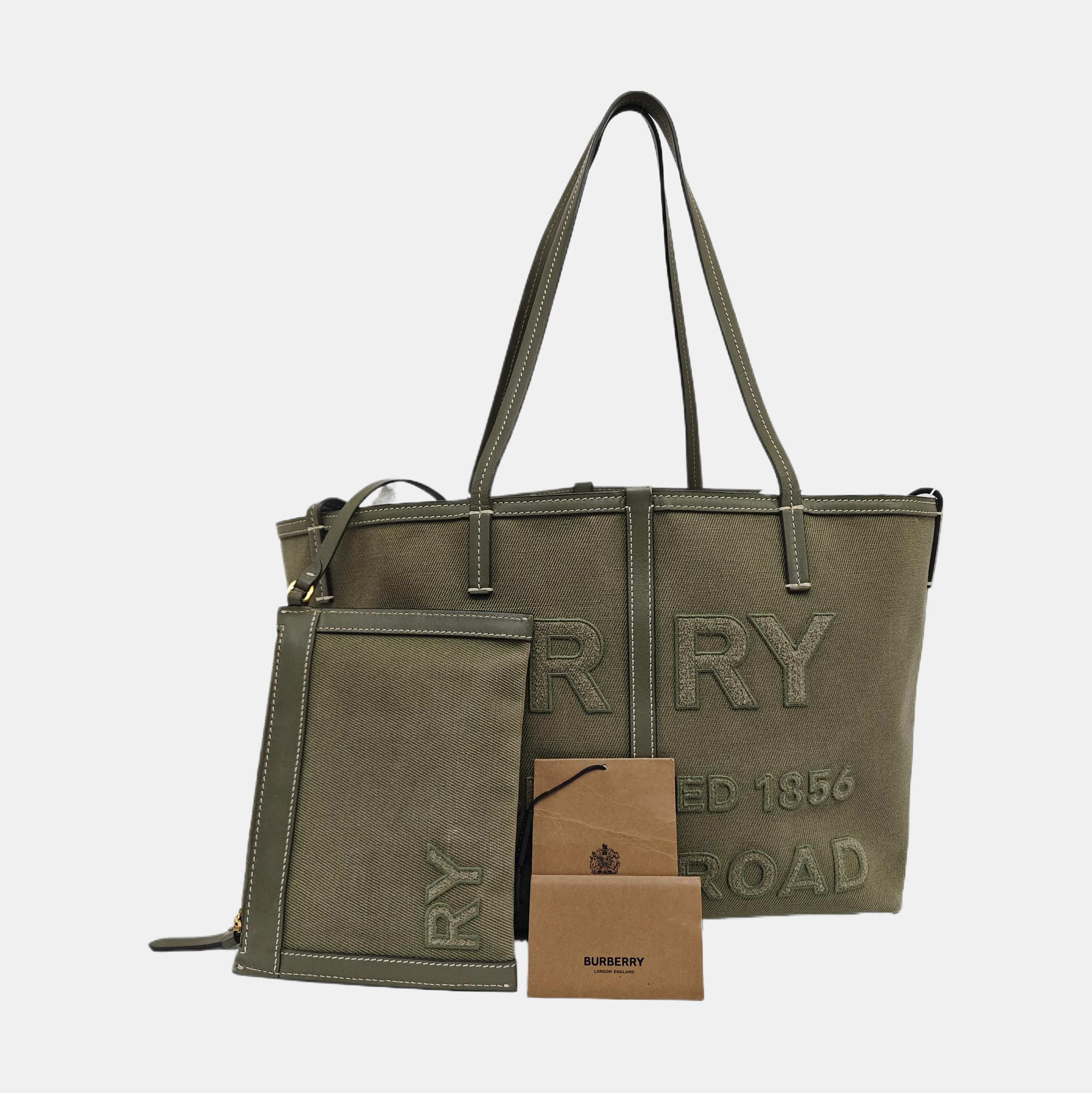 Quilted Canvas Tote Bag Green