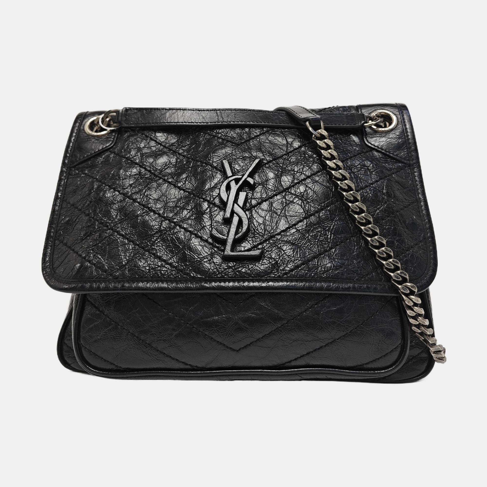 NIKI Medium Chevron Calfskin Black