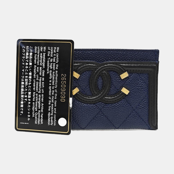 Authenticated pre-owned  FILIGREE Quilted Grained Calfskin Blue Card Holder - Card Holder at Looply