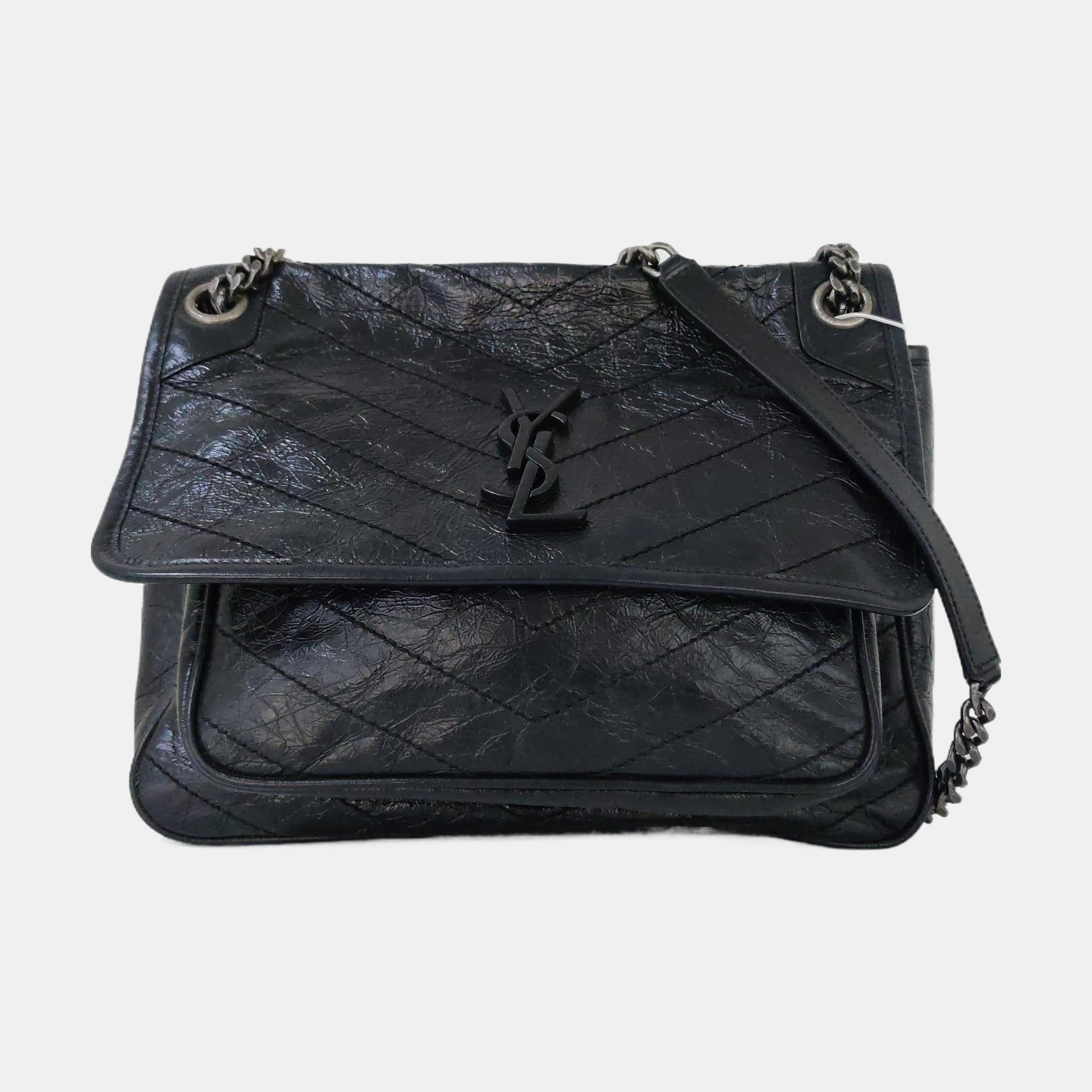 NIKI Medium Chevron Calfskin Black