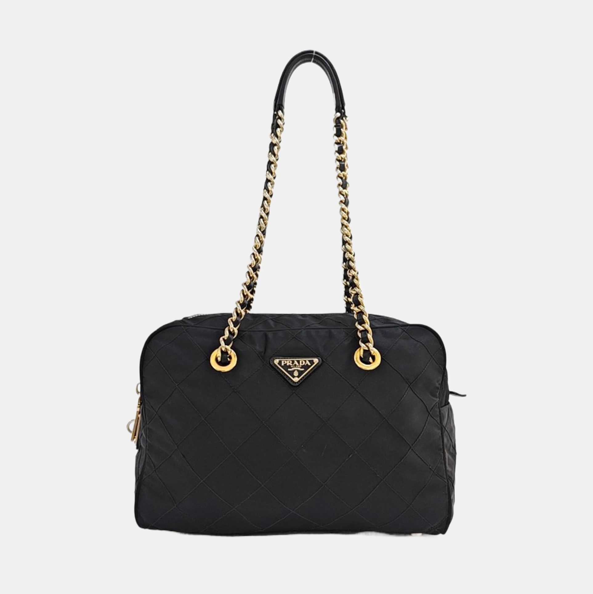Chain Tote Quilted Nylon Black
