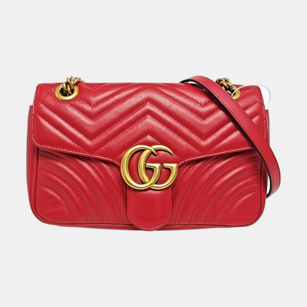 Authenticated pre-owned  GG Marmont Medium Quilted Calfskin Red - Shoulder Bag at Looply