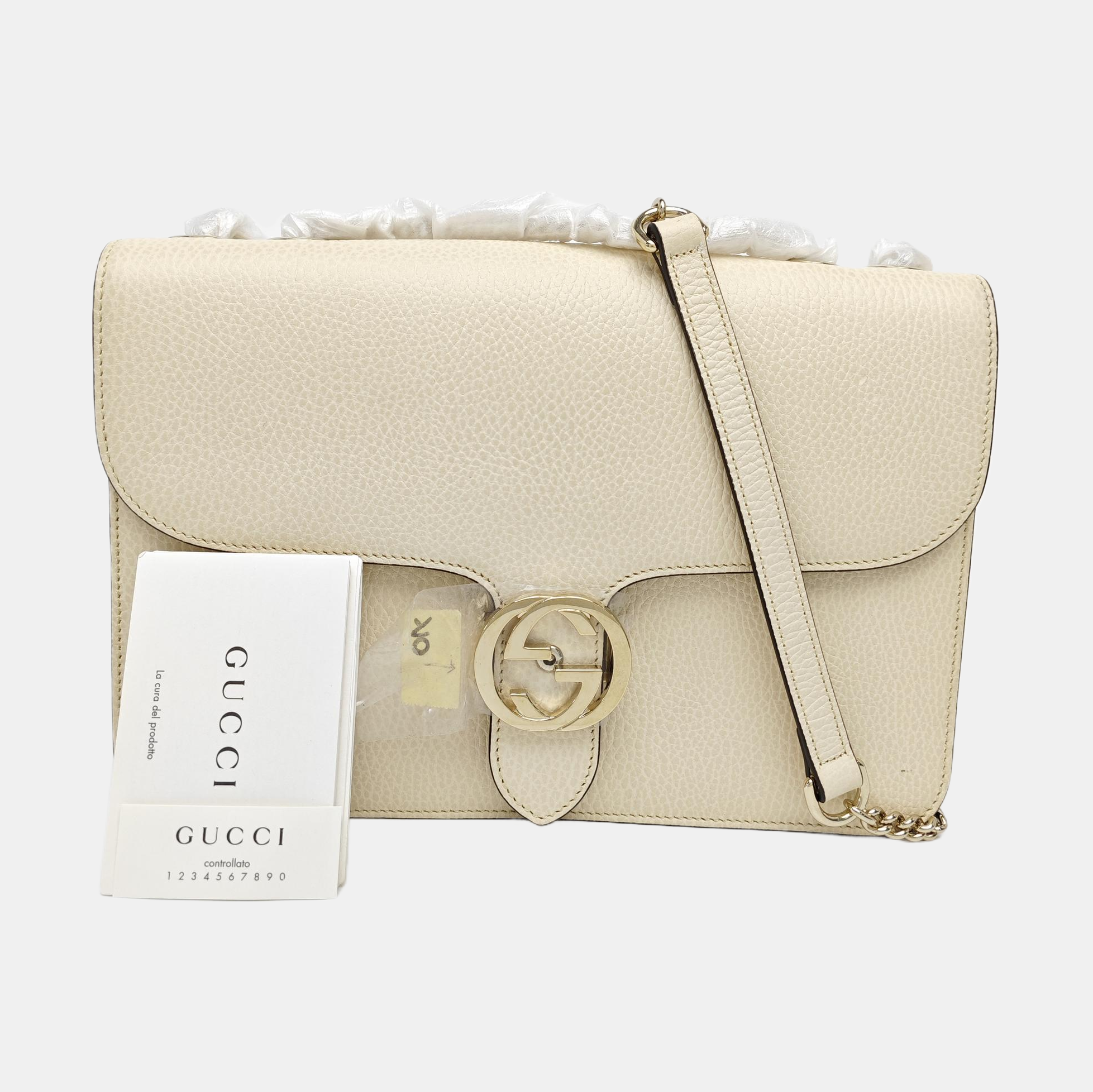 Interlocking G Large Calfskin Beige
