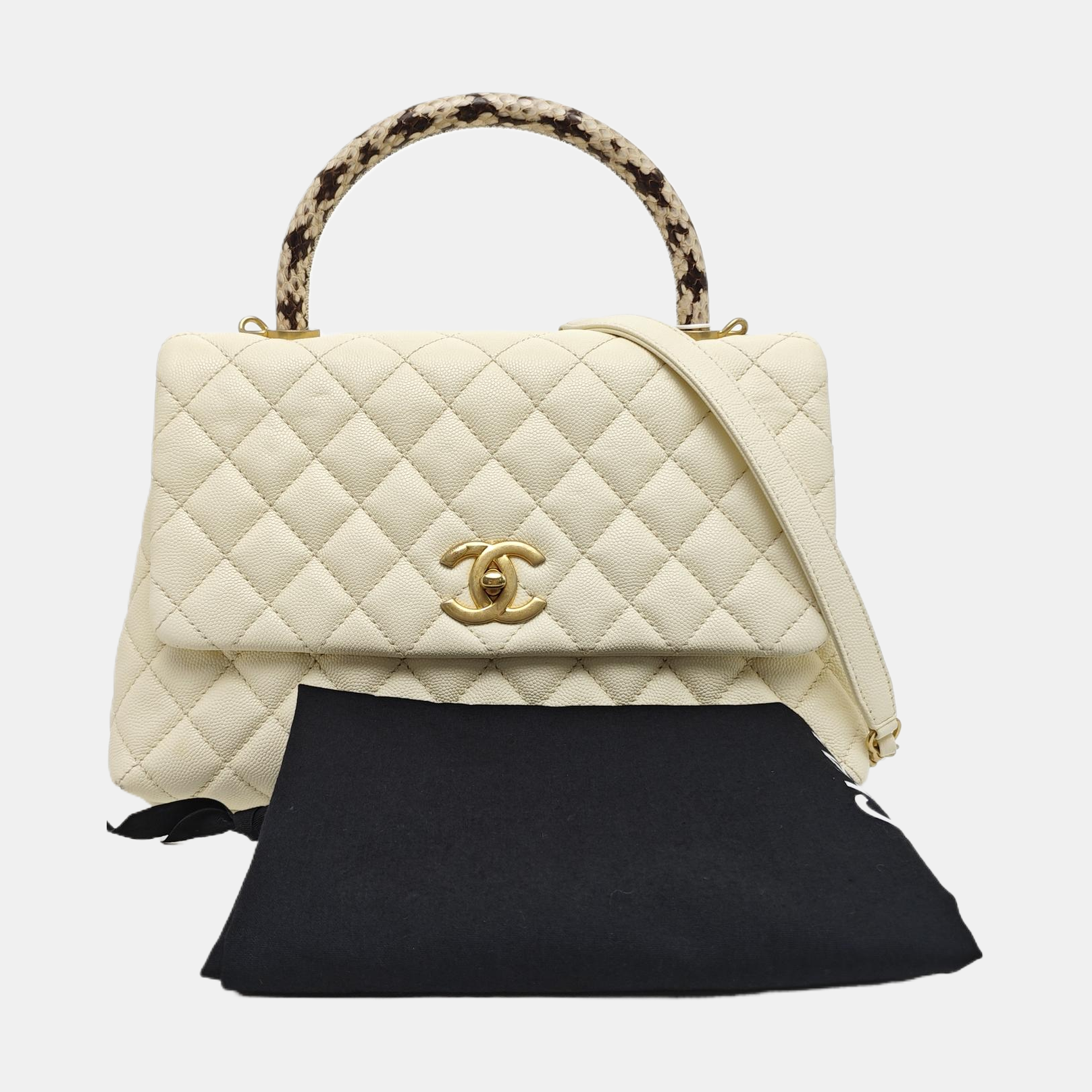 COCO HANDLE Medium Quilted Grained Calfskin Beige