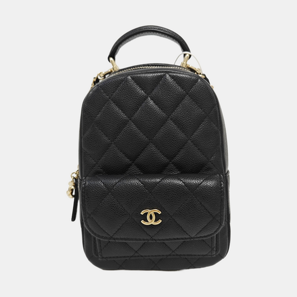 Quilted Grained Calfskin Backpack Mini Black