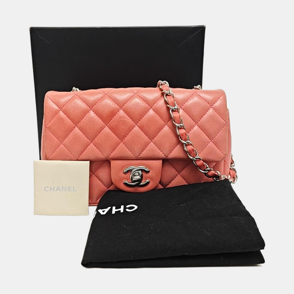 CLASSIC FLAP Mini Quilted Grained Calfskin Pink