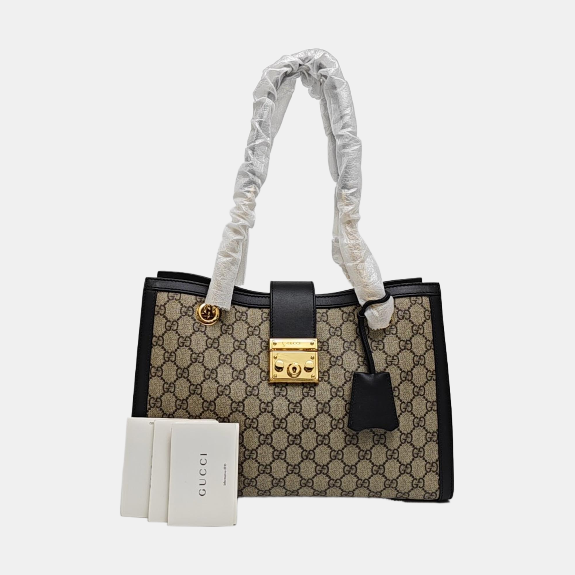 Padlock Medium Monogram Coated Canvas Beige