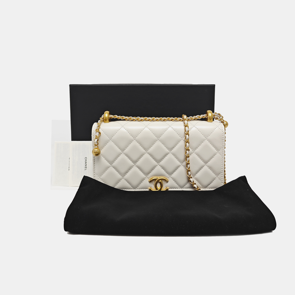 Quilted Calfskin Shoulder Bag White