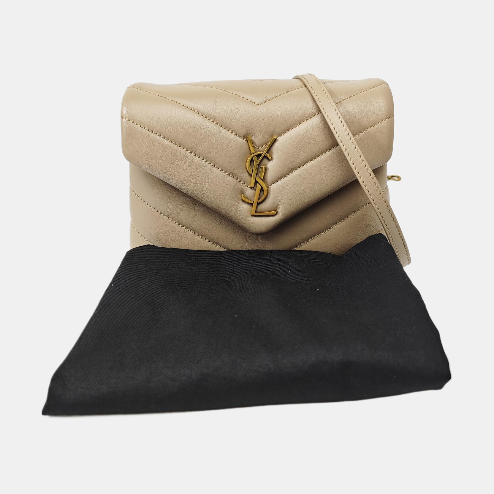 LOULOU Extra Small Chevron Calfskin Beige