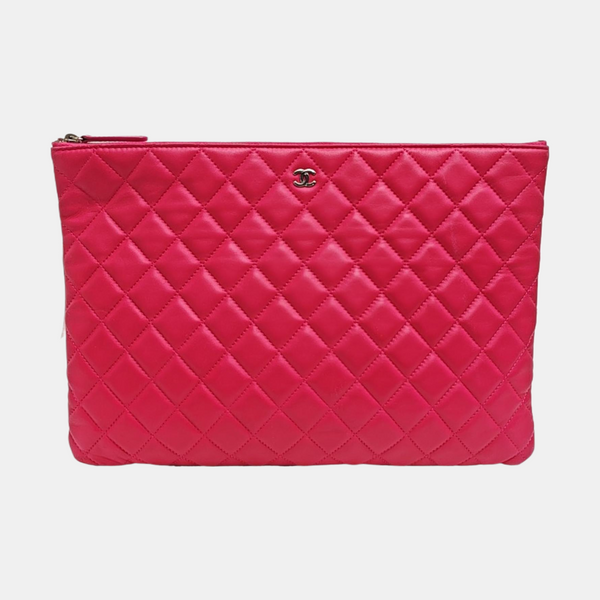 Quilted Lambskin Clutch Large Pink