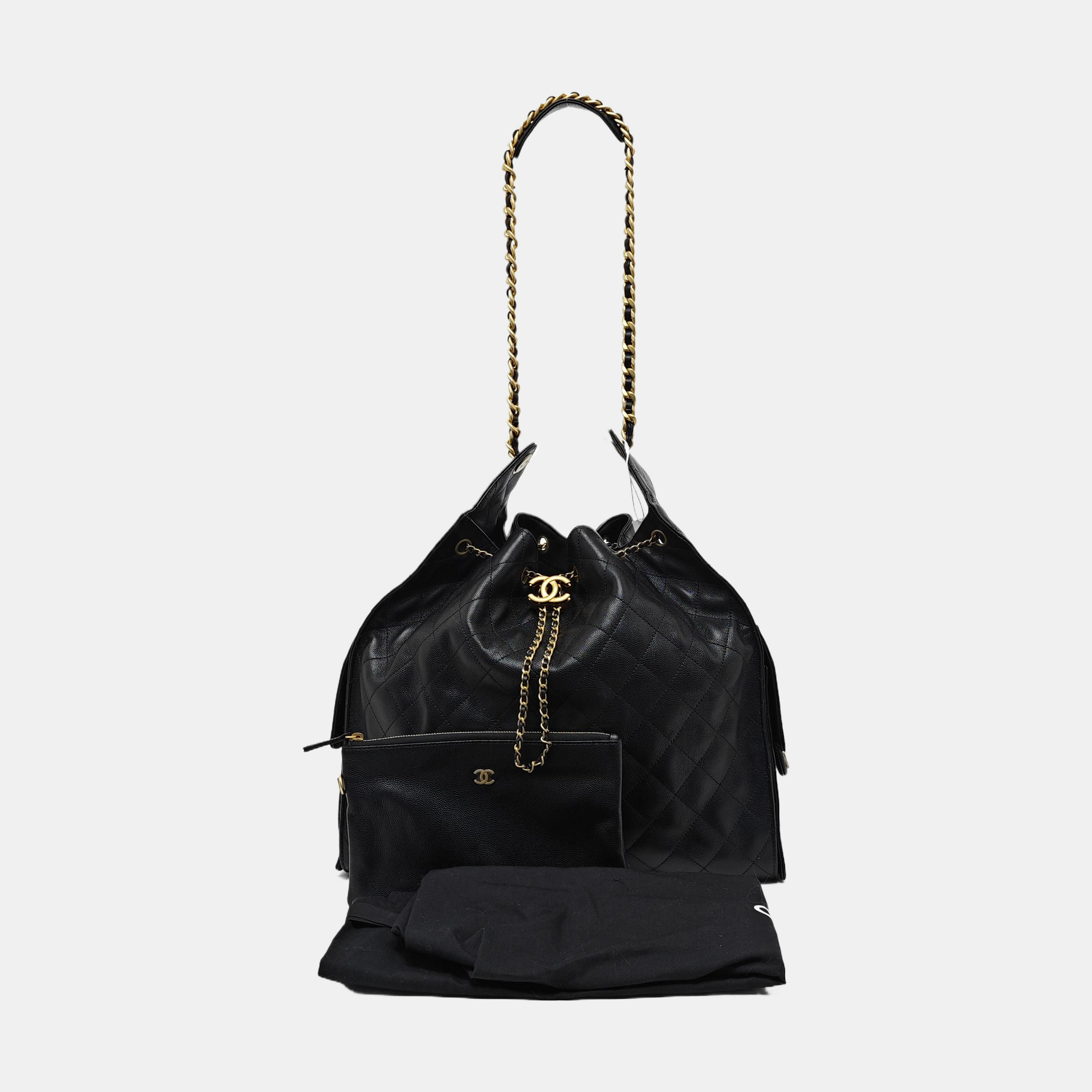 CHANEL 25 Large Quilted Grained Calfskin Black