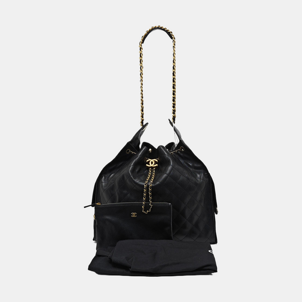 CHANEL 25 Large Quilted Grained Calfskin Black