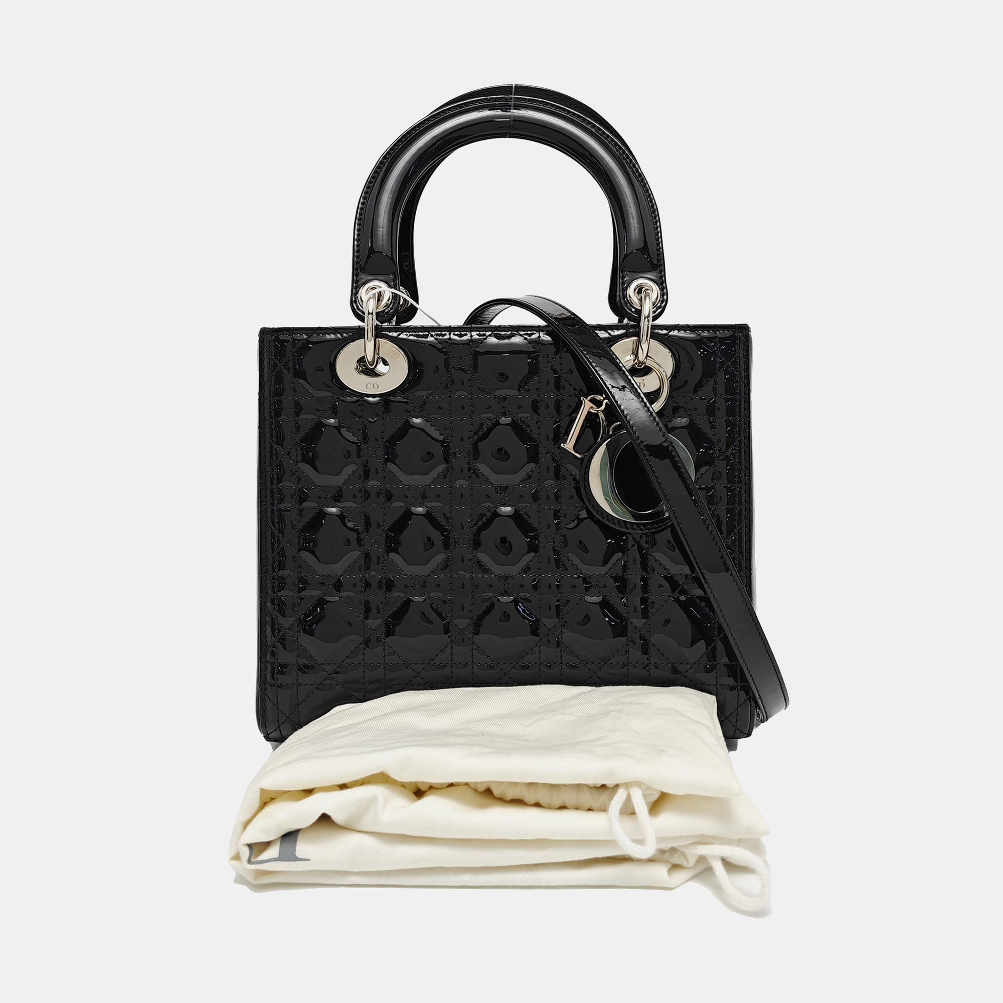 Lady Dior Medium Cannage Patent Leather Black
