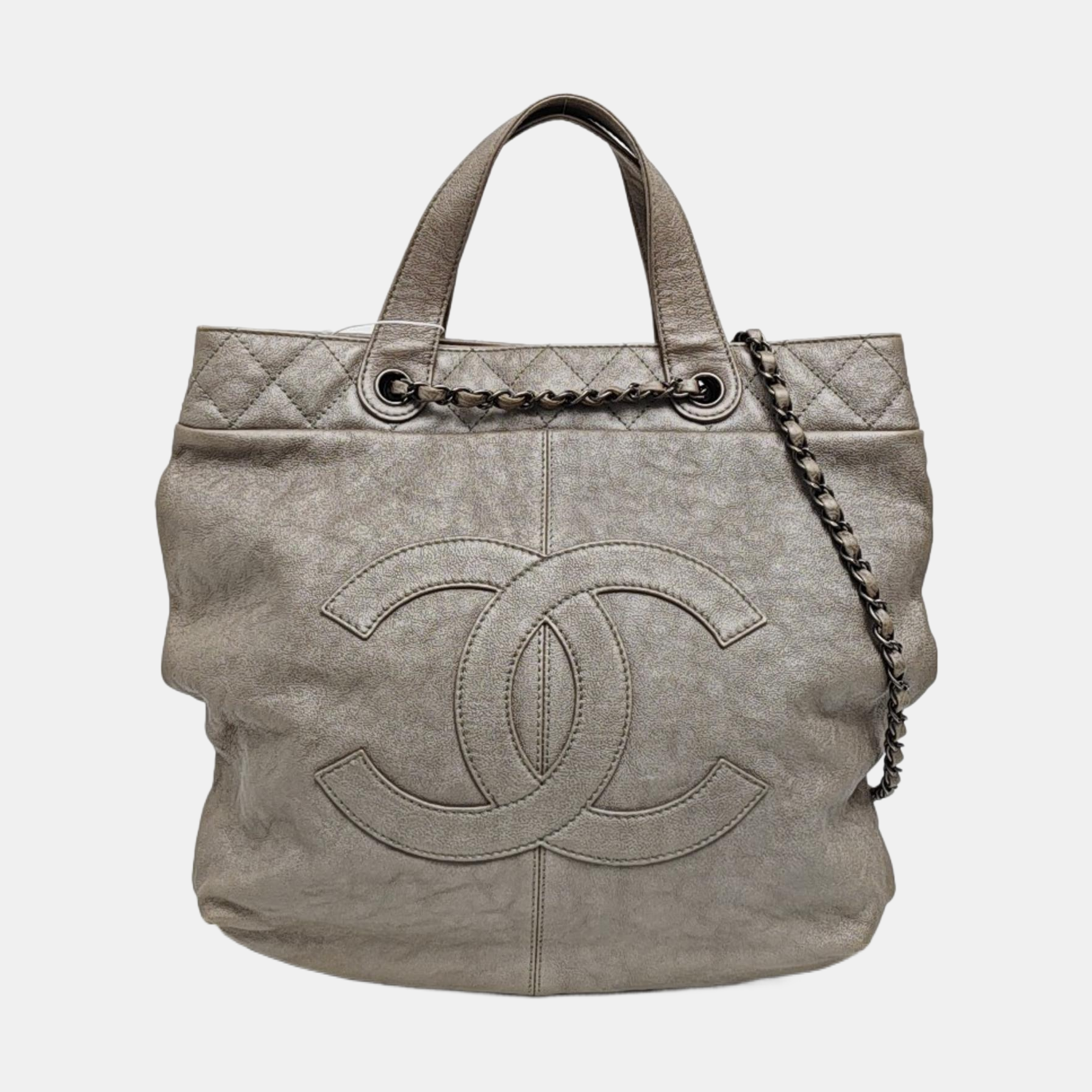 Quilted Calfskin Tote Bag Gray