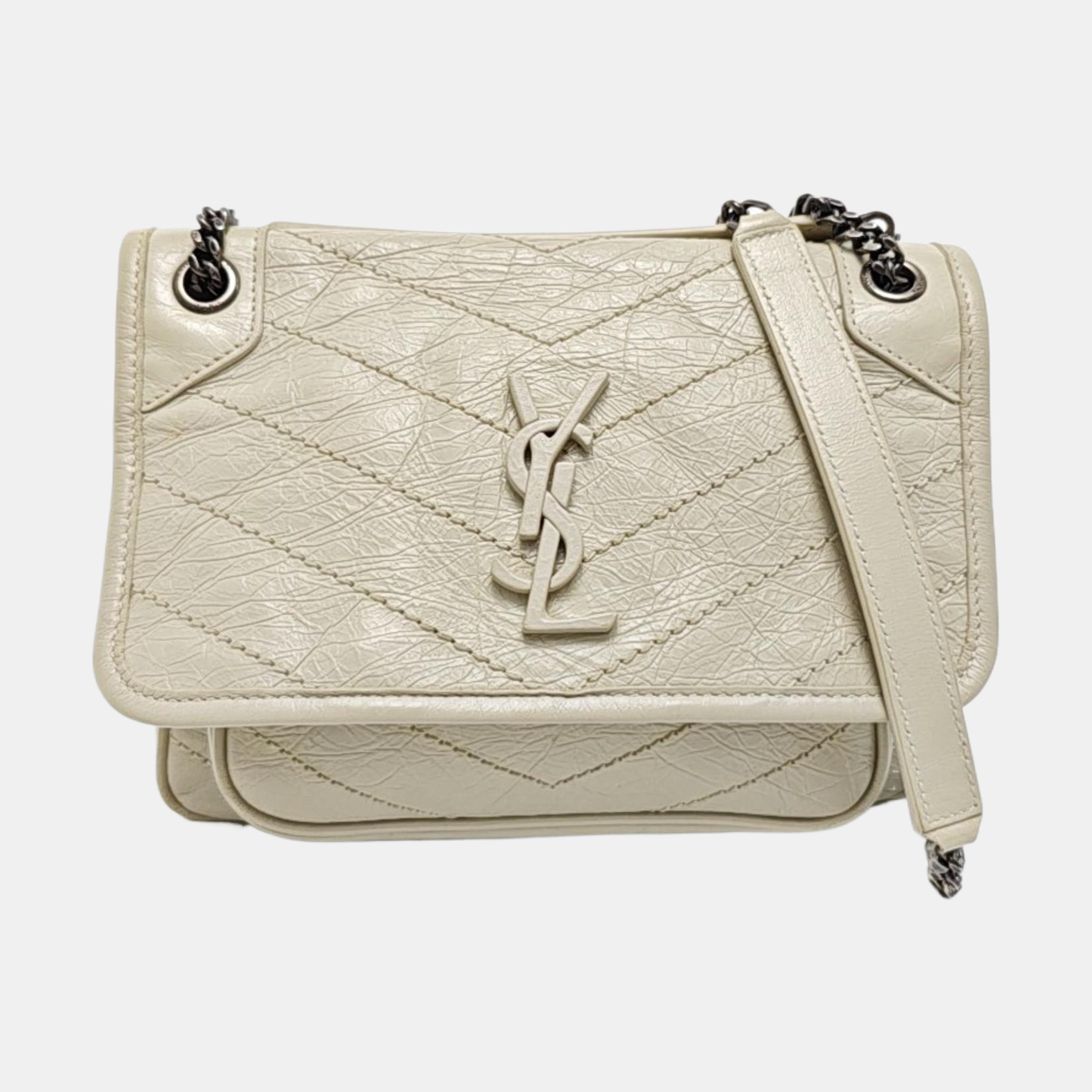 NIKI Small Chevron Calfskin White