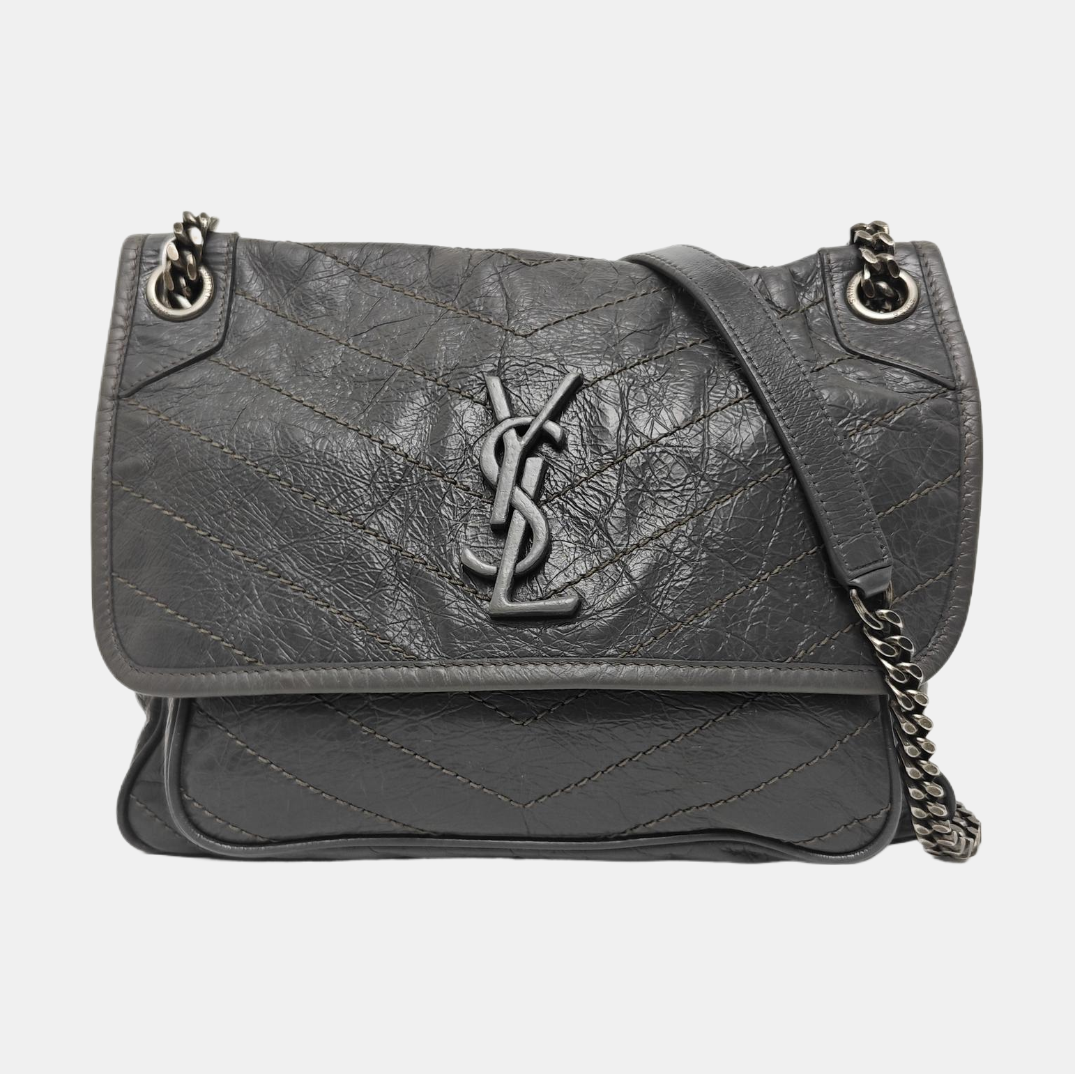 NIKI Medium Chevron Calfskin Gray