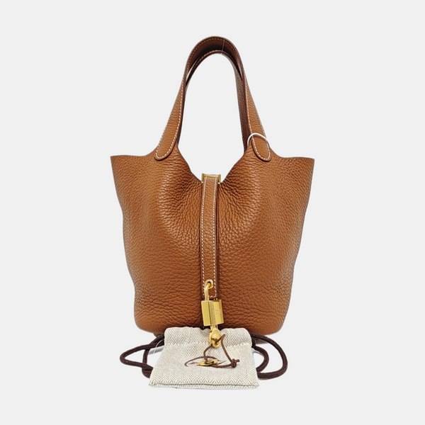 Authenticated pre-owned  Picotin Lock 18 Clemence Brown - Bucket Bag at Looply