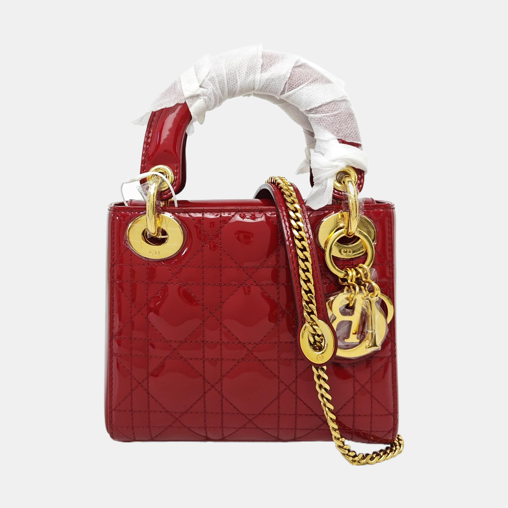 Lady Dior Mini Cannage Patent Calfskin Red
