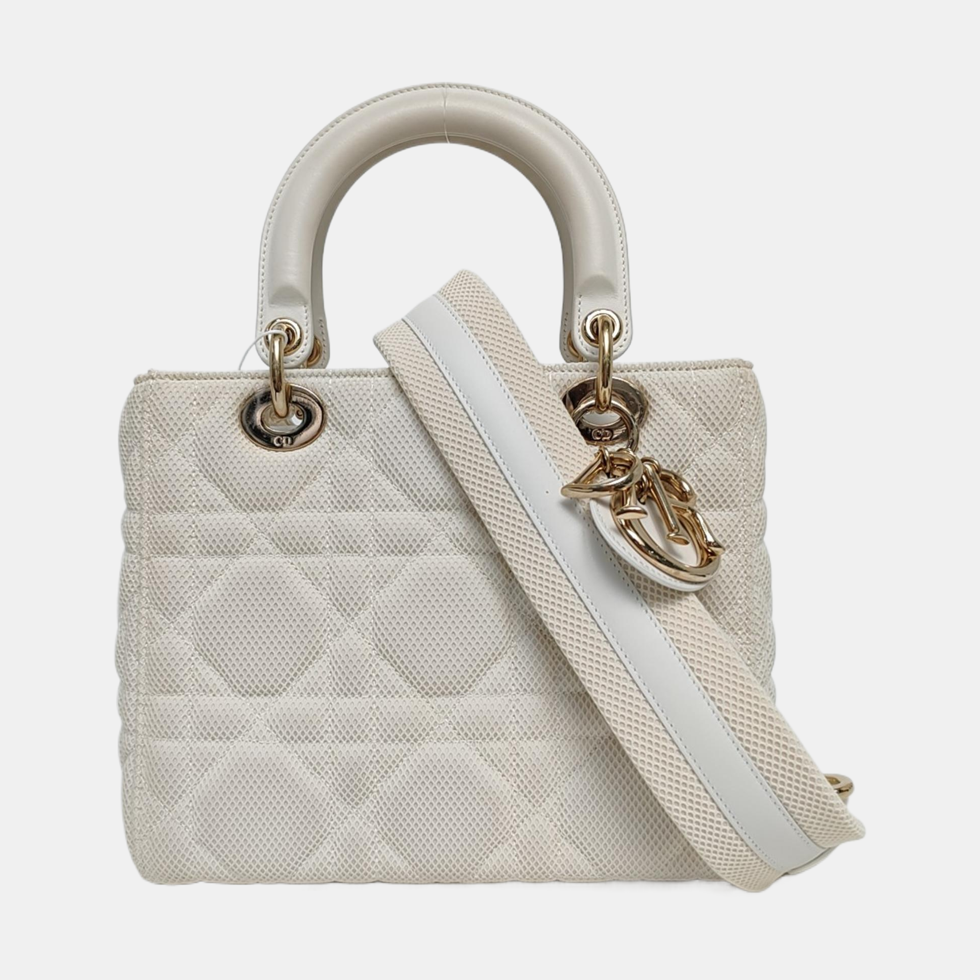 Lady D-Lite Medium Cannage Fabric White