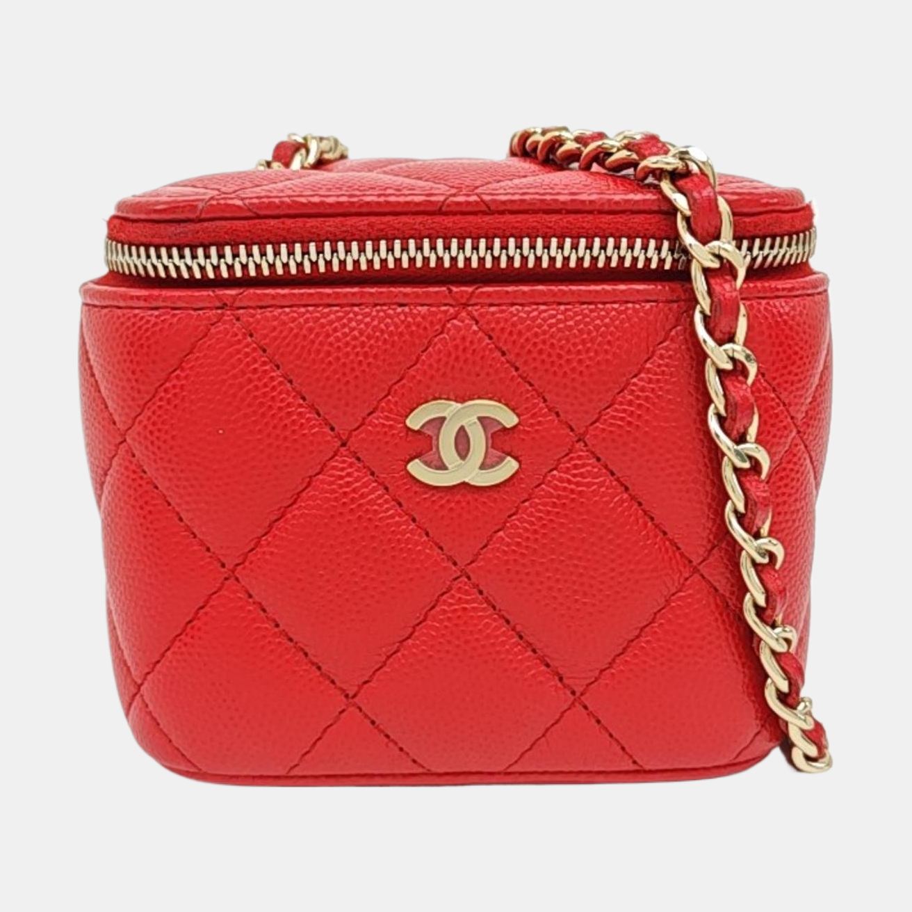 VANITY CASE Mini Quilted Lambskin Red