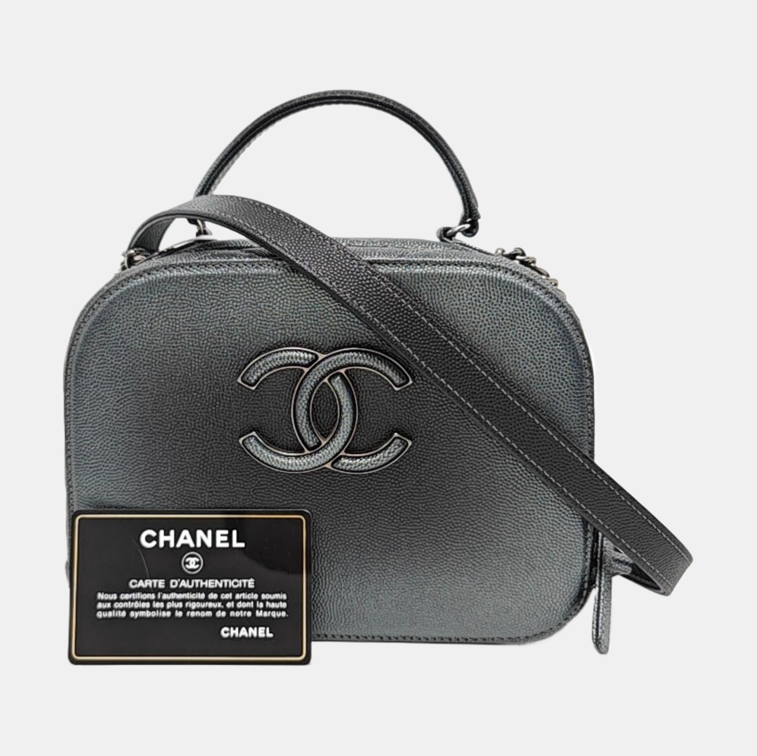 Quilted Grained Calfskin Shoulder Bag Gray