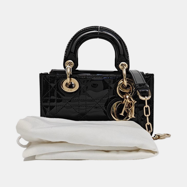 Lady Dior Super Mini Cannage Patent Leather Black