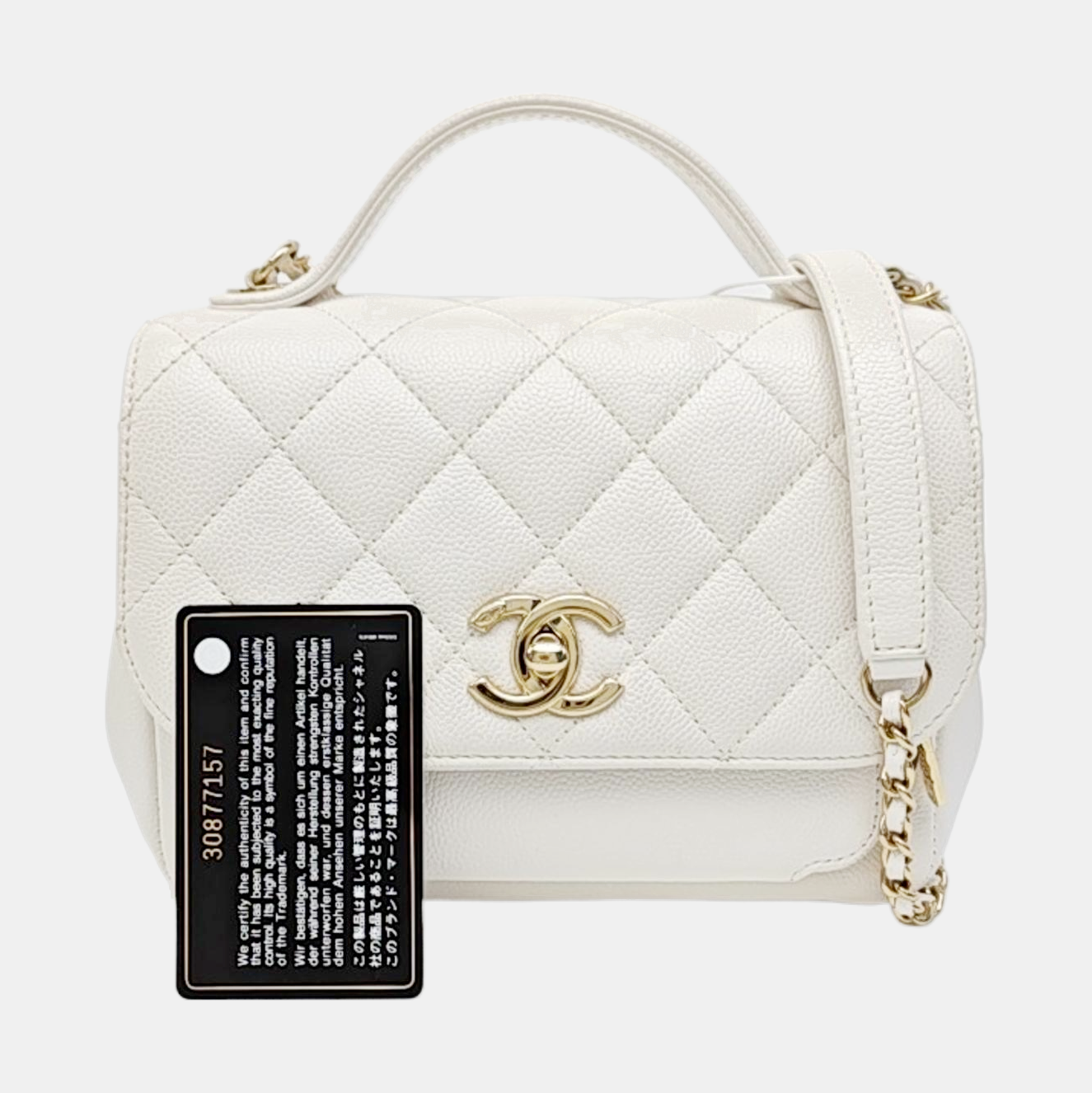 BUSINESS AFFINITY Small Quilted Grained Calfskin White