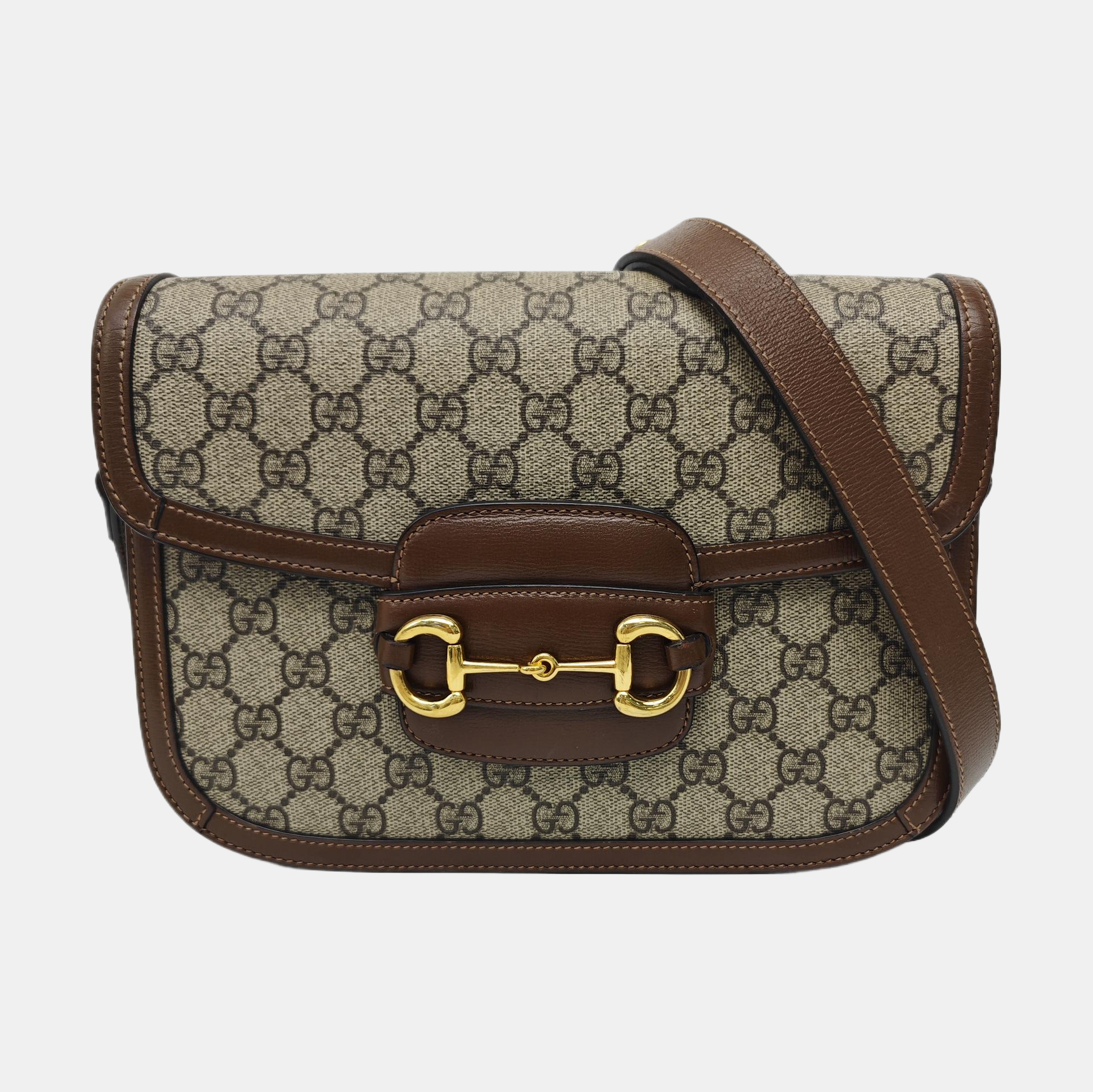 Horsebit 1955 Medium Monogram Coated Canvas Beige