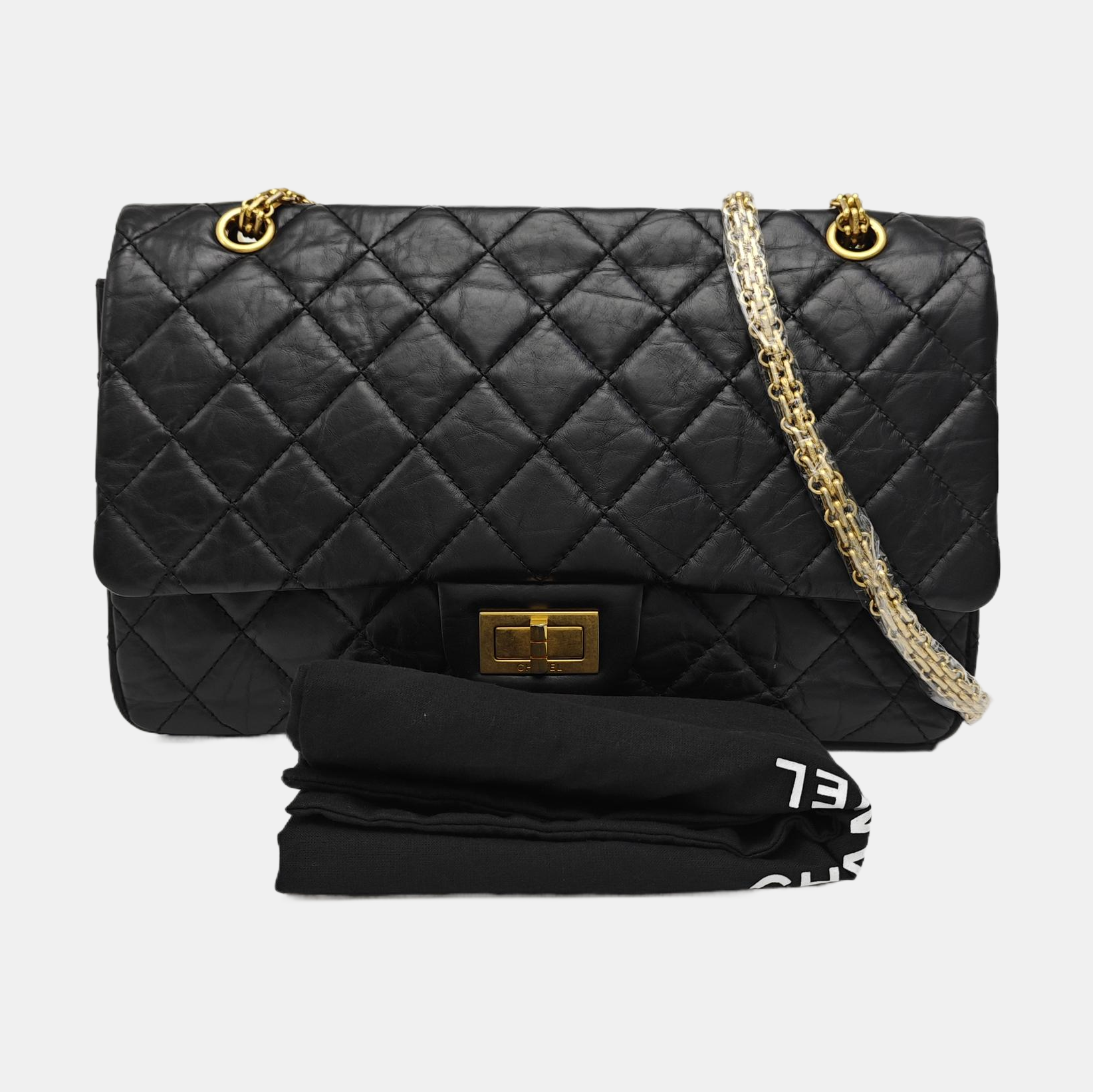 2.55 Maxi Quilted Waxed Cafskin Black