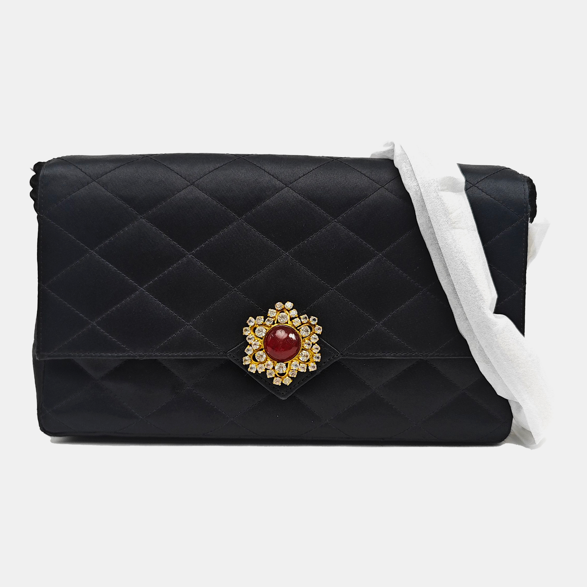 Quilted Silk Satin Shoulder Bag Green