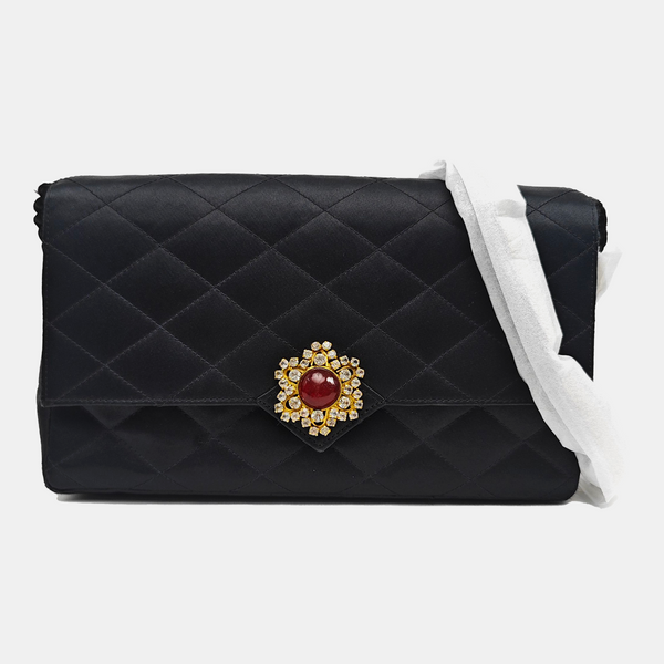 Quilted Silk Satin Shoulder Bag Green