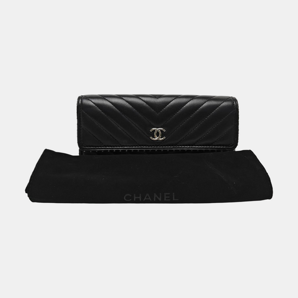 WOC Chevron Lambskin Black Wallet
