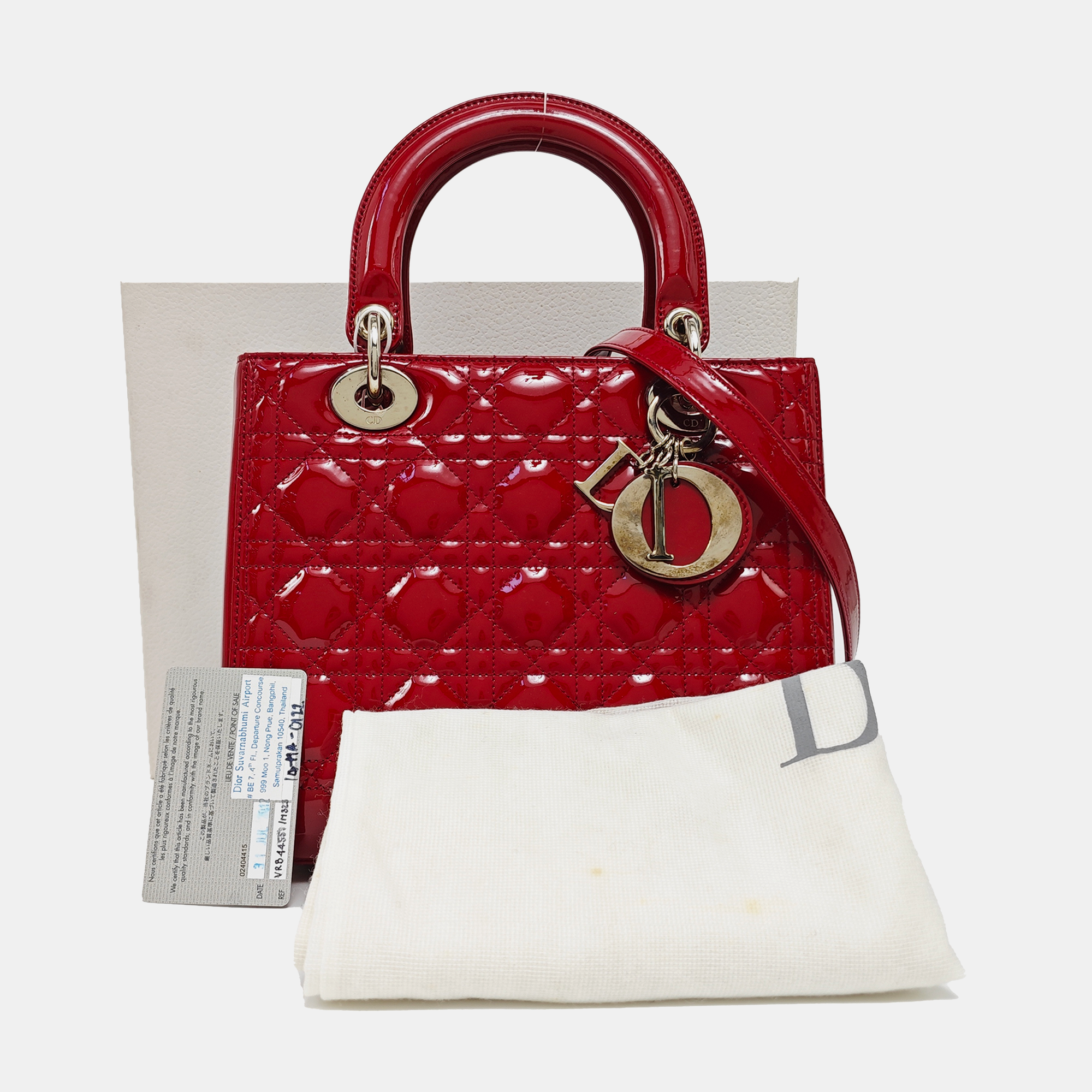 Lady Dior Medium Cannage Patent Leather Red