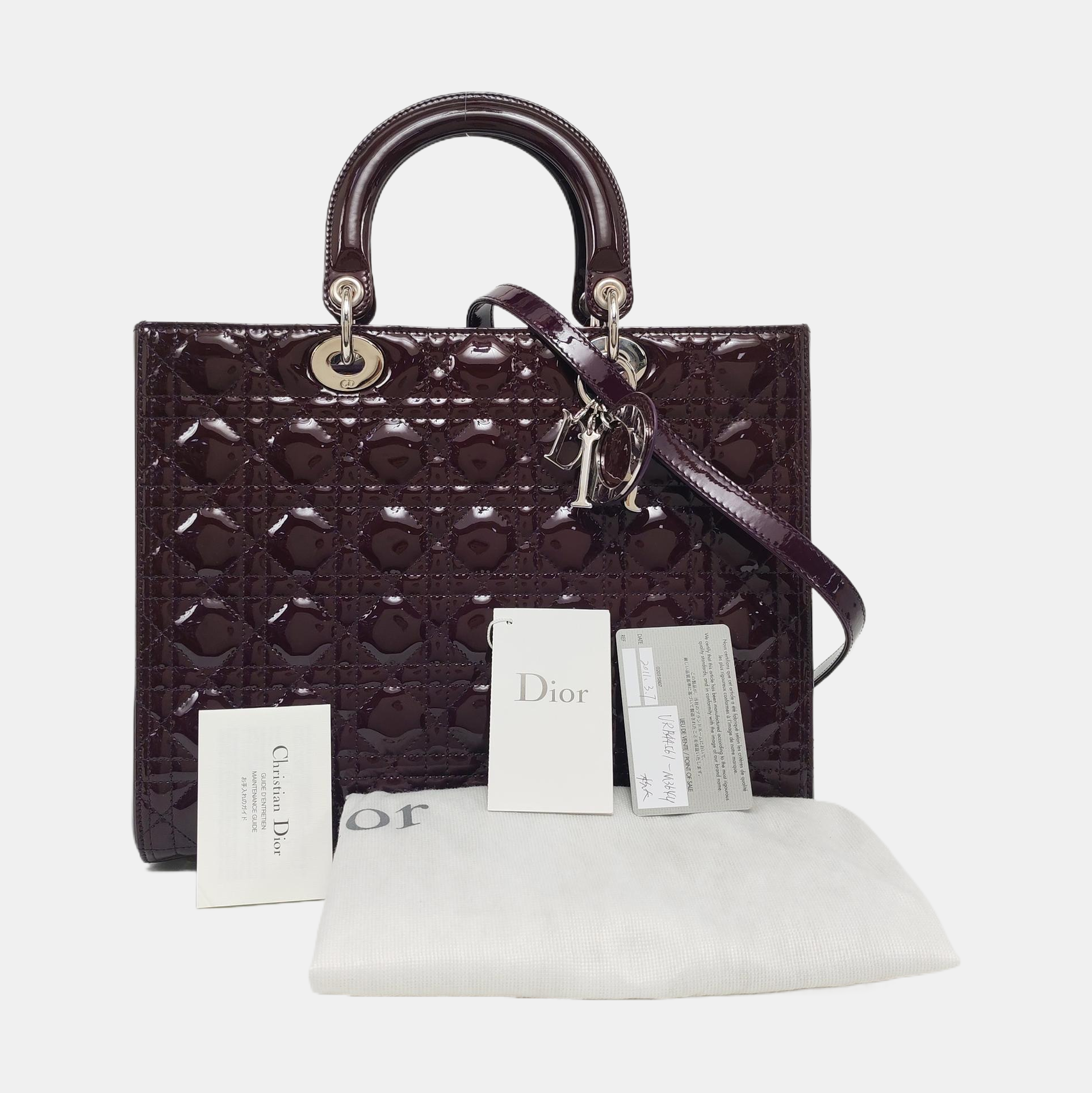 Authenticated pre-owned  Lady Dior Large Cannage Lambskin Burgundy - Tote Bag at Looply