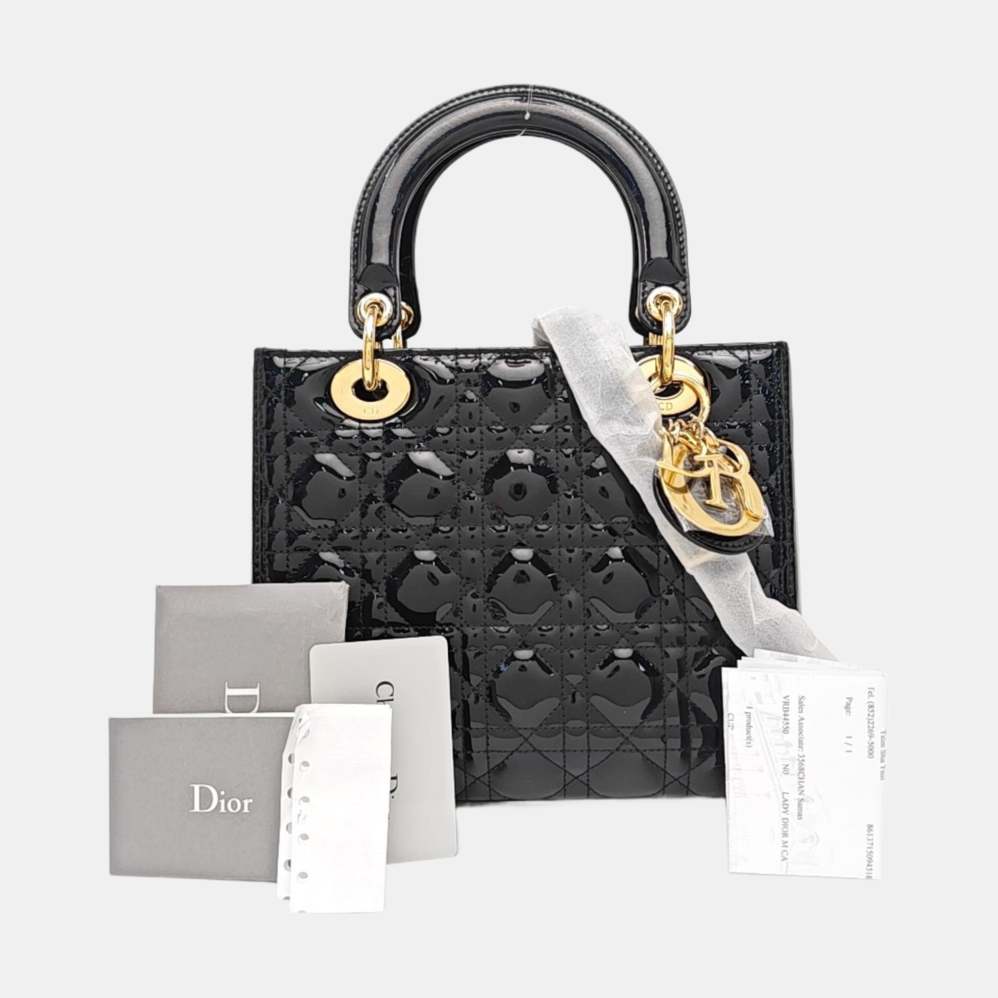 Lady Dior Medium Cannage Patent Leather Black