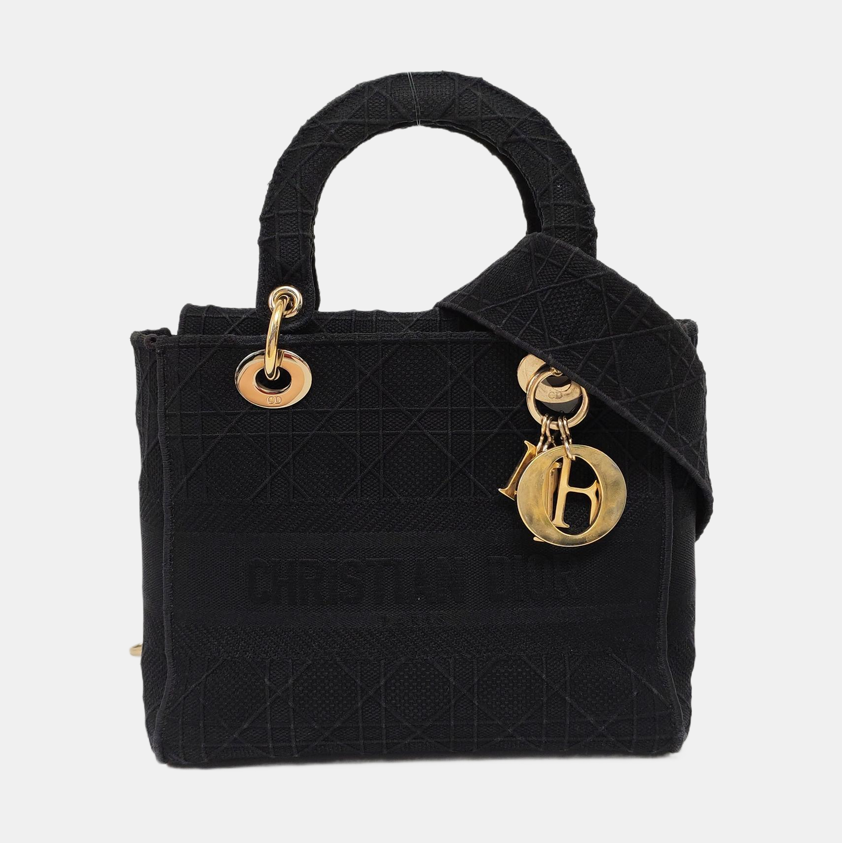 Authenticated pre-owned  Lady D-Lite Medium Cannage Canvas Black - Shoulder Bag at Looply