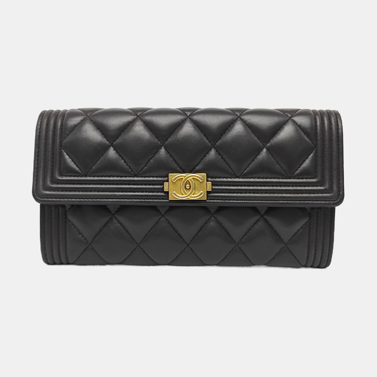 BOY CHANEL Mini Quilted Lambskin Gray Wallet