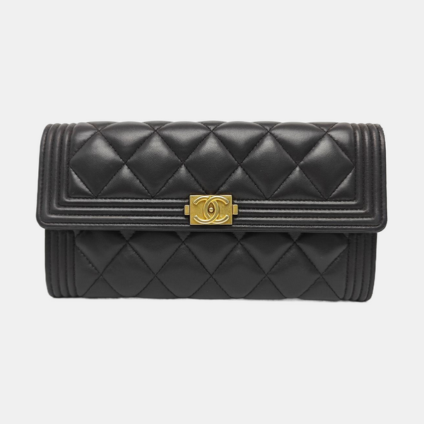 BOY CHANEL Mini Quilted Lambskin Gray Wallet