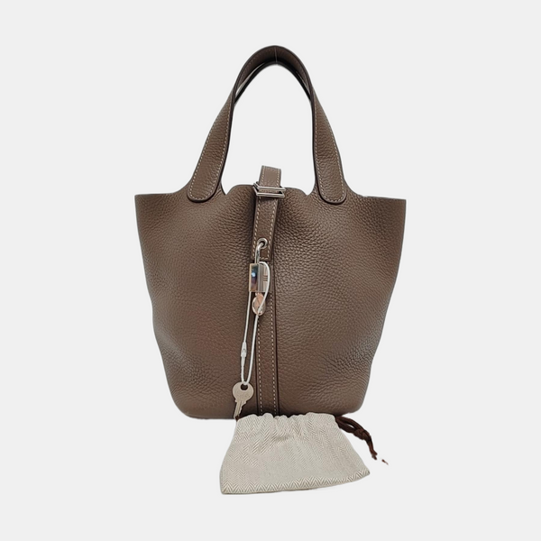 Authenticated pre-owned  Picotin Lock 18 Clemence Grey - Bucket Bag at Looply