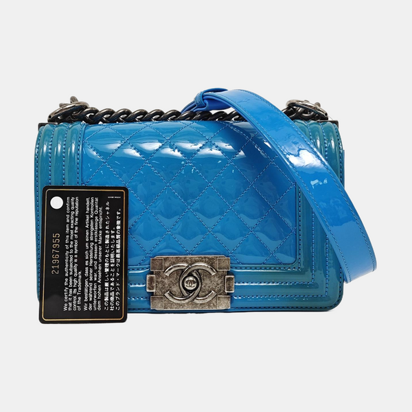 BOY CHANEL Small Quilted Patent Leather Blue