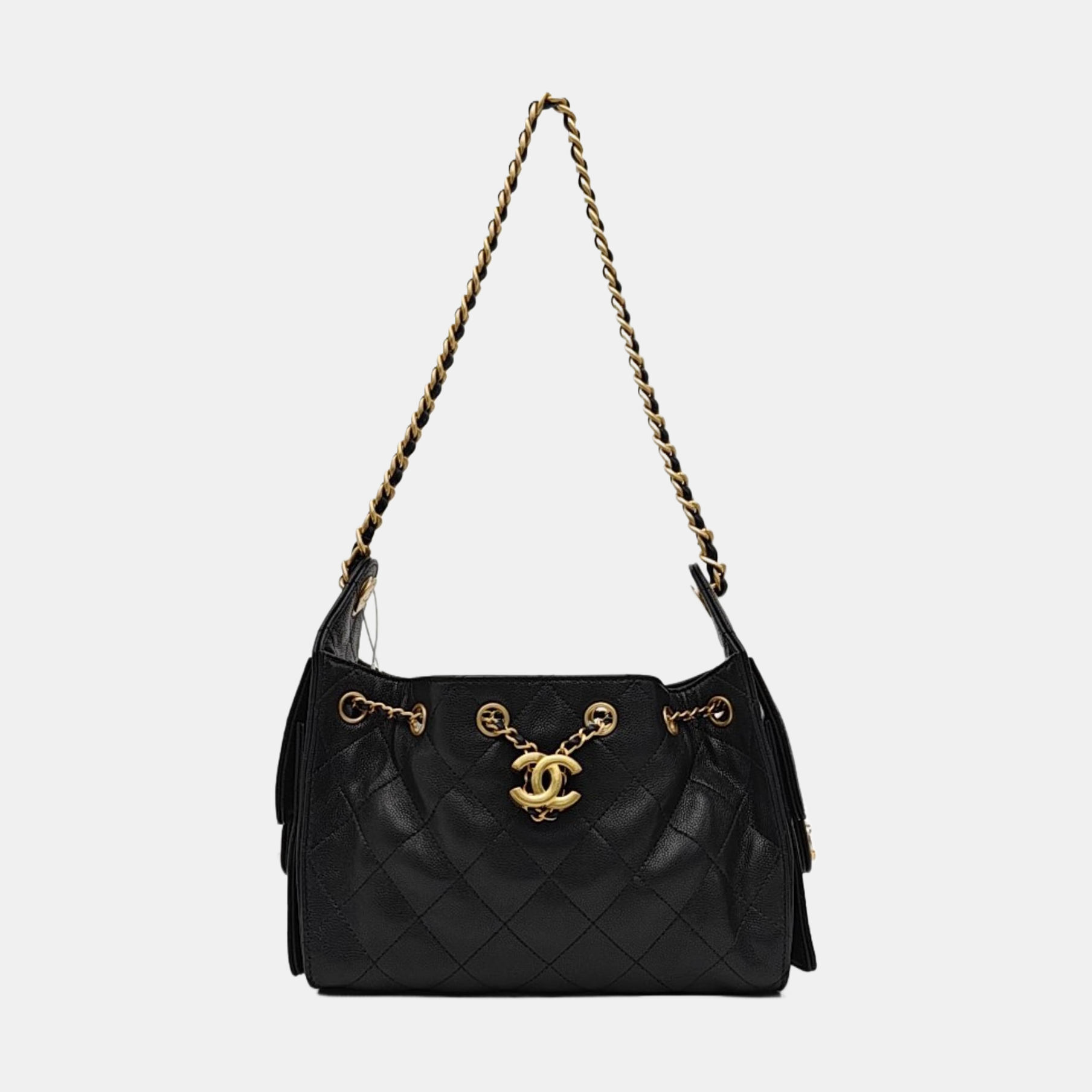 CHANEL 25 Mini Quilted Grained Calfskin Black