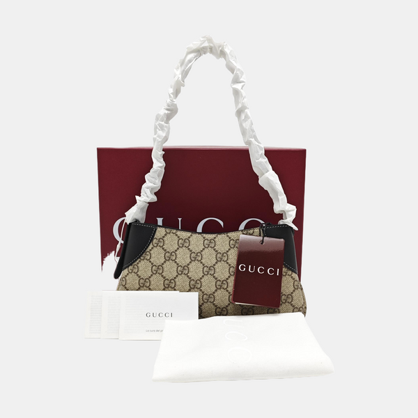 GG Emblem Small Monogram Coated Canvas Beige