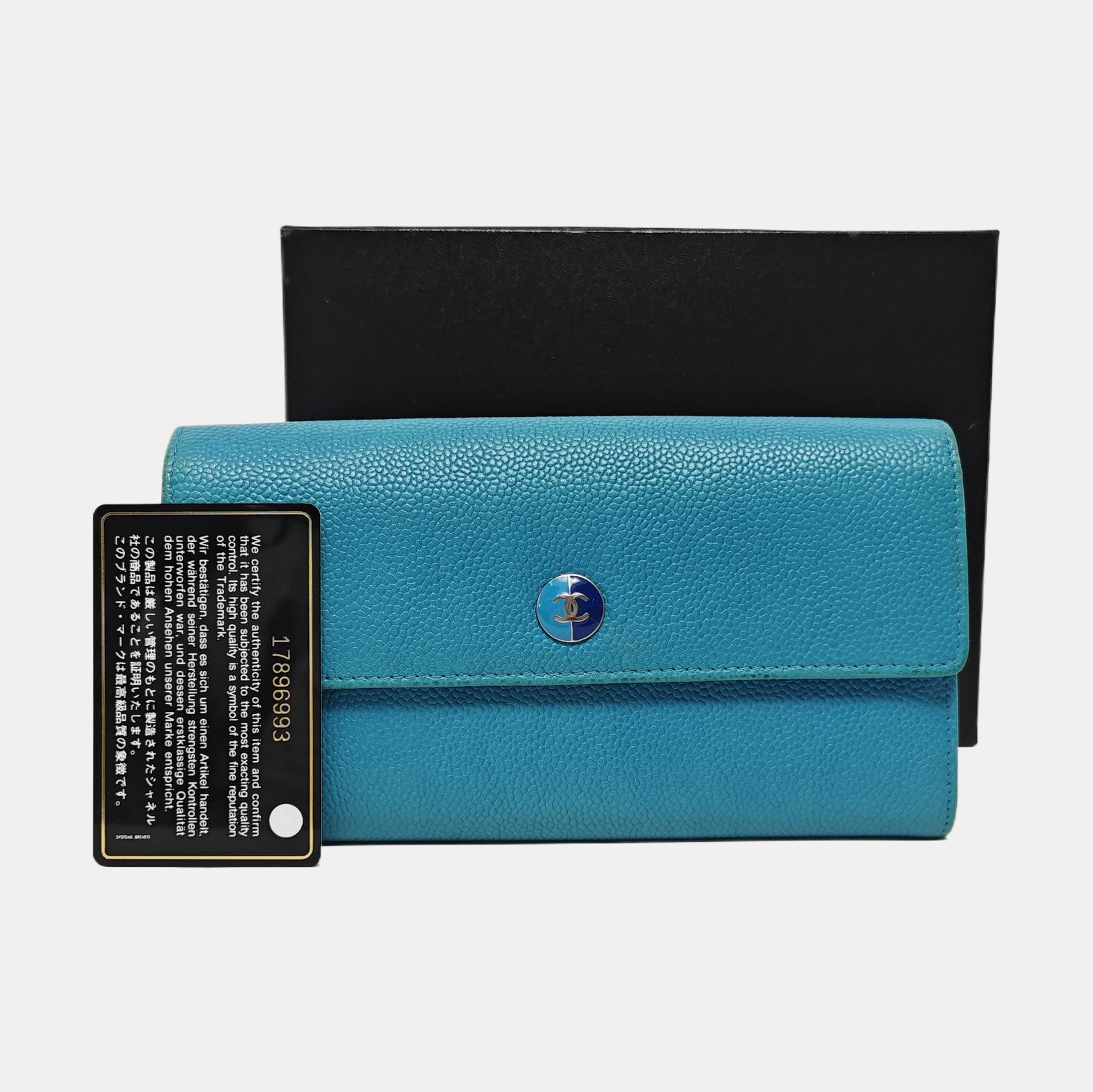Grained Calfskin Wallet Blue